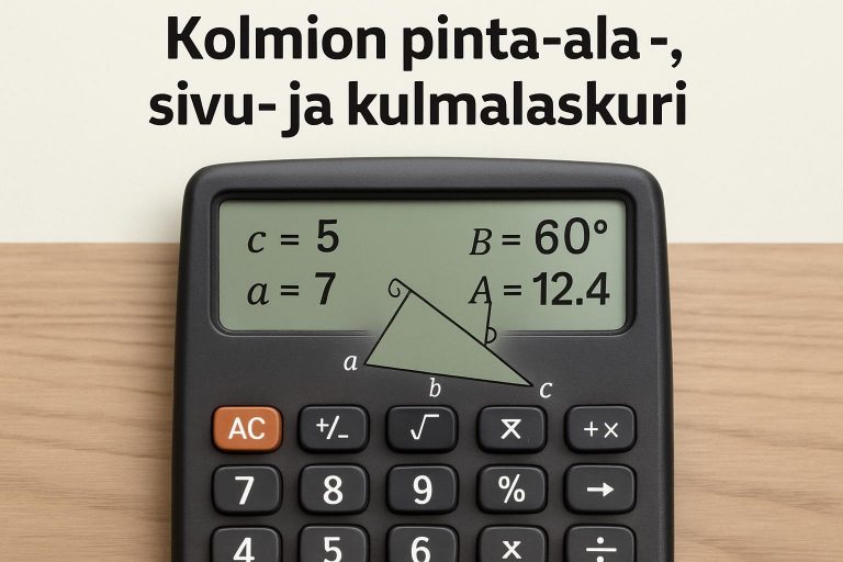 Kolmion pinta-ala-, sivu- ja kulmalaskuri